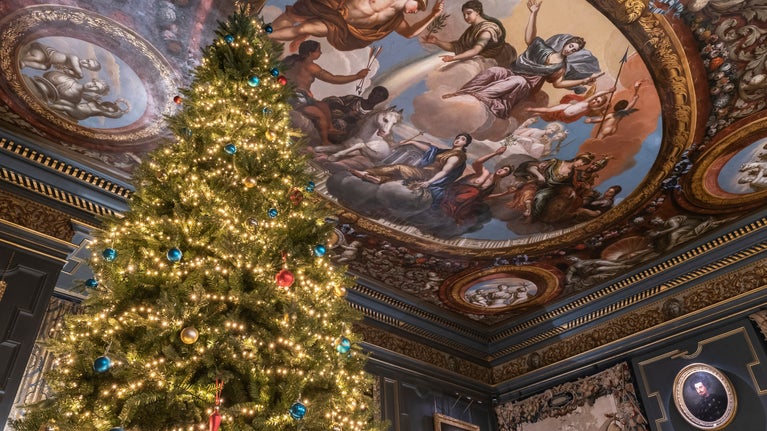 Christmas tree in the Blue Drawing Room at Powis Castle